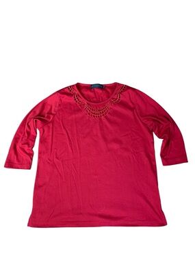 La Madona Red Embroidered Detail Top - Size Large
